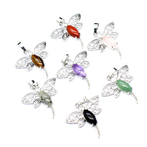 Ojo de tigre natural, amatista, cuarzo, forma de Animal, gemas, piedras, Libélula, colgante, collar de cristal para hacer joyas, moscas de dragón - Product Image 1