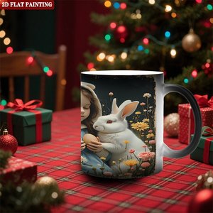 <b>Ceramic</b> <b>Mug</b> 11oz Frosted Black Heat Sensitive Color Changing Cup With Easter Girl And Rabbit Design - Product Image 2