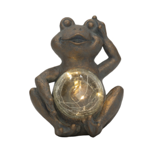 Statua di Rana Solare in Resina con Globo in Vetro Craquelé per Decorazioni da Giardino Esterne - Product Image 2