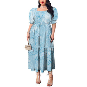 Damen Sweet Style Tie-Dyed Kleid mit polynesi schem Layered Design Laternen ärmel O-Neck 1 MOQ anpassbar - Product Image 6