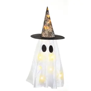 Halloween Hanging Decoration Lightup Ghost with Witch Hat Haunted House Party Props