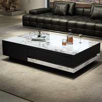 Table basse BTCT028 avec rangement pour salon, garantie qualité 3 ans, design minimaliste, plateau en marbre de luxe, structure en bois
