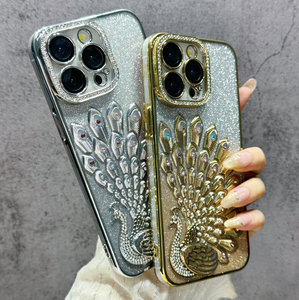 Chất lượng cao long lanh cardstock mô hình con công trường hợp điện thoại cho Iphone 17 Pro Max Bao gồm bao da kim cương máy ảnh mạ điện - Product Image 2