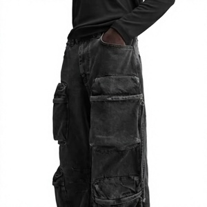 Top Unisex Black Lightweight Mid Elastic Waist Casual 100% Cotton Denim <b>Harem</b> Pants Autumn Wear - Product Image 5