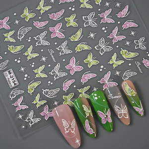 Qianya 5D Aurora Butterfly Nail Stickers-Prensa de alivio esmaltado 3D en las <span class=keywords><strong>uñas</strong></span>, decoración de <span class=keywords><strong>uñas</strong></span> iridiscente de lujo al por mayor 2025 - Product Image 6