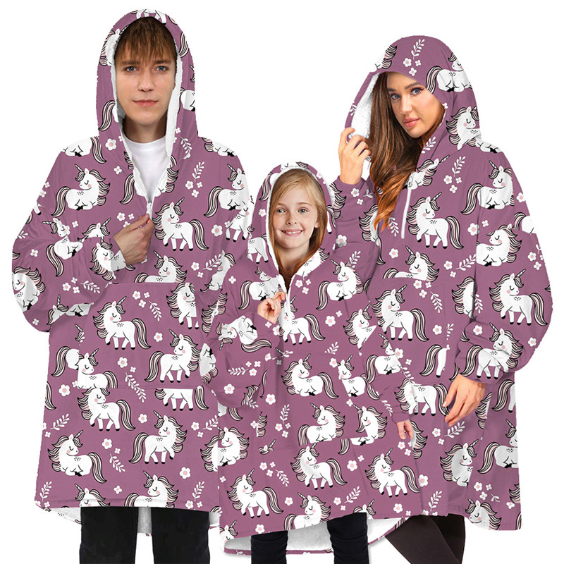 Loose casual pattern print family hooded dressing gown hoodie