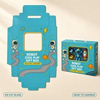 Boîte cadeau Robot Cool Play avec poignée et fenêtre, emballage en carton bleu personnalisé pour enfants de 3 ans et plus