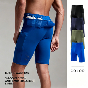 Pantaloncini da corsa da uomo elasticizzati in 4 direzioni con tasche multiple, ventilazione laser, riflettenti, <span class=keywords><strong>a</strong></span> compressione per maratona - Product Image 1