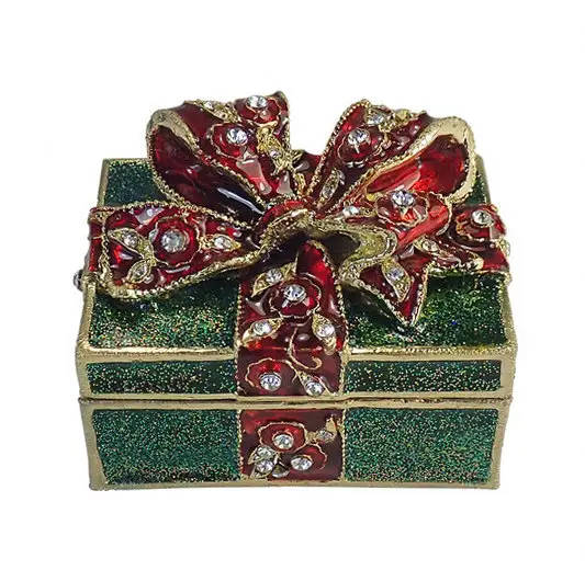 क्रिसमस आभूषण जिंक मिश्र धातु Enameled प्राचीन Bowknot Rhinestones के साथ Hinged Trinket बॉक्स हस्तनिर्मित Trinket अंगूठी बॉक्स