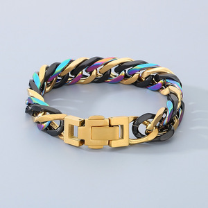 Bracciale a Catena Cubana in Acciaio Inossidabile Placcato Colorato Arcobaleno, Larghezza 13mm, Stile Hip Hop, per Feste e Regali - Product Image 6