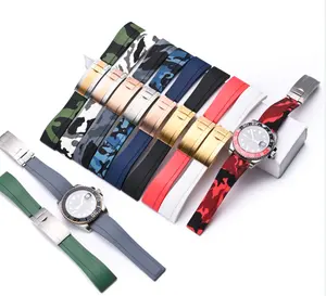 Großhandel erraten silikon strap-Heiße Produkte Silikon kautschuk Sport Uhren armbänder Zubehör für Rolex Camouflage Uhren armbänder Armband Ersatz