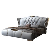 Luxuriöses Kiefernholz-Lederbett, verstellbar, 1,8 m, Doppelbett für Hauptschlafzimmer, 2025 Neu, Modern, weich gepolstert, Spanplatten-Panel