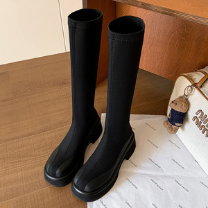 <span class=keywords><strong>Botas</strong></span> de Invierno para <span class=keywords><strong>Mujer</strong></span>, de Piel Genuina, Punta Redonda, Cierre Deslizante, Tacón Grueso, Altura hasta la Rodilla - Product Image 4