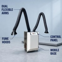 Extracteur de fumée de soudage mobile à deux postes avec filtre PTFE, parafoudre et bras flexibles