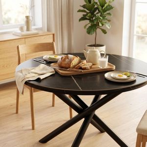 <span class=keywords><strong>Table</strong></span> à <span class=keywords><strong>manger</strong></span> extensible <span class=keywords><strong>de</strong></span> luxe <span class=keywords><strong>avec</strong></span> plateau en pierre frittée, extension à feuilles escamotables et base en métal robuste, directement <span class=keywords><strong>de</strong></span> l'usine - Product Image 1