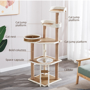Tikar keren bingkai panjat kucing, empat musim Universal tikar rotan tujuan ganda Suede kayu ramah lingkungan 4 tingkat kucing tiang goresan - Product Image 6