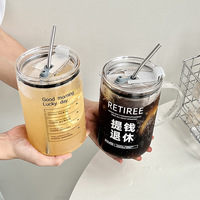 Taza GUCGRES con Asa, Taza de Agua de Alta Estética, Resistente a Altas Temperaturas, Taza con Pajita, Taza de Vidrio de Gran Capacidad, Pared Simple Sólida