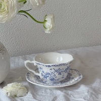 Vaisselle en céramique de qualité alimentaire en porcelaine fine, motif végétal bleu victorien français, faite à la main, assiette creuse, tasse et soucoupe, style occidental pour fête