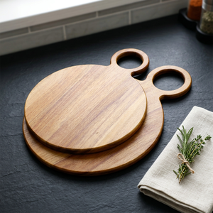 Juego de Tablas de Cortar Redondas de Madera con Asa, Paquete Combinado, Acabado Natural, Juego de Tablas de Cortar para Cocina - Product Image 1