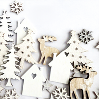 Ornements de Noël européens et américains, flocons de neige en bois blanc pur ultra-brillants, assortiment d'élans pour arbre de Noël