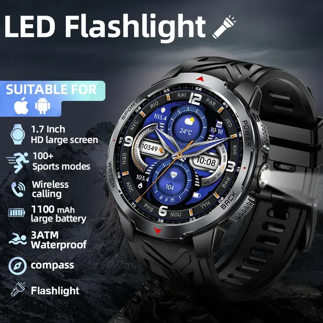 LIGE KT88 Business Men's Smart Watch HD Large Screen Flashlight Multi Functional Multi Sport Mode Waterproof Smart Watch for Men