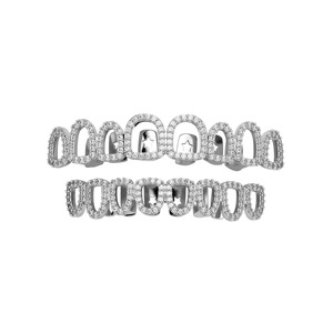 Grillz para dientes, estilo Hip Hop, con incrustaciones de oro, plata y circonita, diseño hueco geométrico, unisex, para uso diario. - Product Image 5