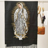 Accessoire de Mode Décontracté Toutes Saisons Écharpe Châle en Pashmina Imprimé Motif Vierge Marie, Chaud pour la Prière