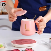 55 ℃   Juego de Tazas de Cerámica con Temperatura Constante, Taza para Calentar Café y Leche de Gran Capacidad, Apta para Microondas, Posavasos Calefactor Portátil