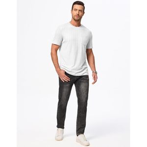 T-shirt à manches courtes pour homme FOXA, col rond, tricot texturé avec poche, vêtement décontracté - Product Image 6