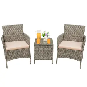 Wholesale 3 Pieces Rattan Garden Furniture Set Wicker Chairs With Table For Patio Outdoor Bistro Balcony Porch