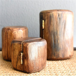 Ensemble de boîtes de rangement en bois massif, faites à la main, grain de bois naturel, ornement de bureau, boîte à bijoux, style d'Asie du Sud-Est - Product Image 1