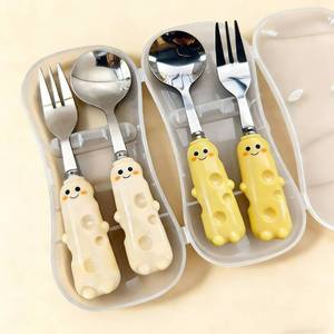Cheese Shaped Cutlery Set For Kids Bpa Free Portable Heat Resistant Multicolor Spoon Fork Knife Chopsticks Set - Product Image 2