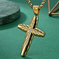 Collier tendance pour couple en acier inoxydable étanche avec chaîne à maillons, croix incurvée et zircon, bijou de mode