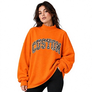 Sudadera de Mujer Personalizada, Holgada, Larga, de Invierno, Color Naranja, Cuello Alto Simulado, Hombros Caídos, para Uso Diario - Product Image 1
