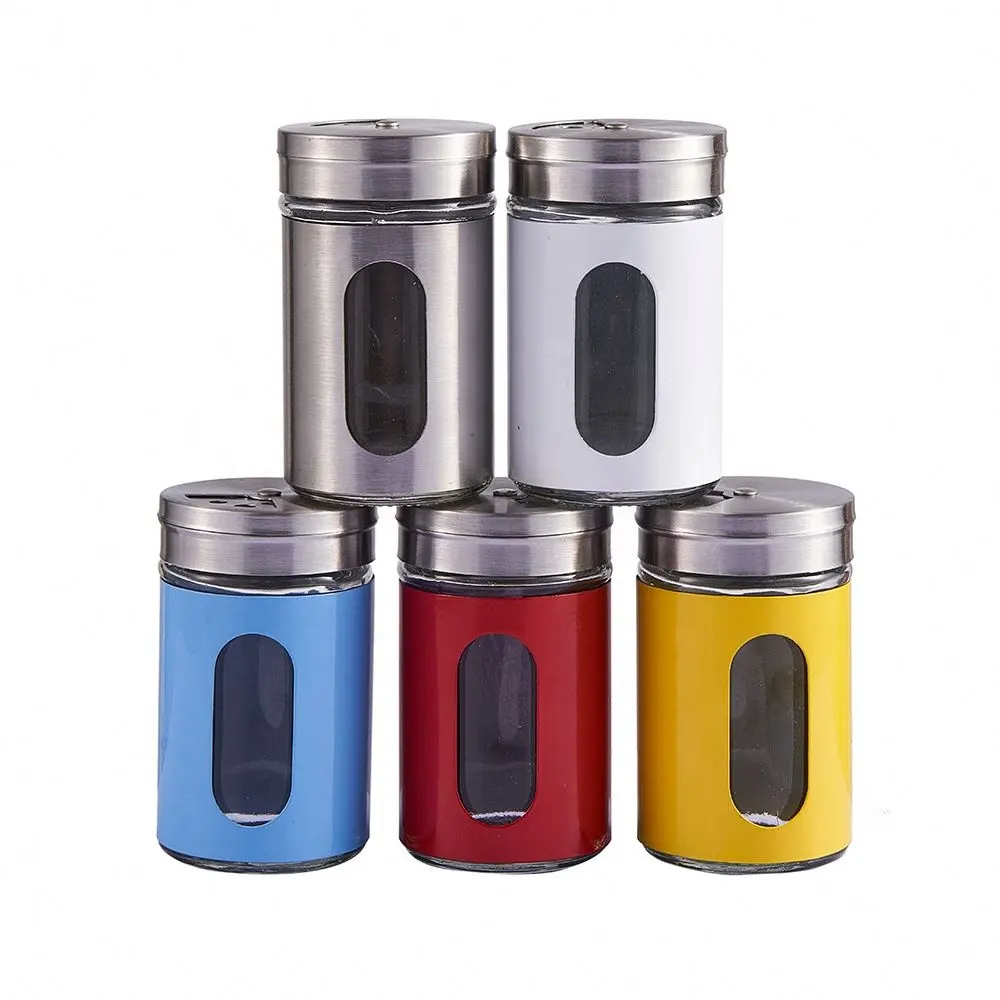 Atacado Aço Inoxidável Sal e Pimenta Storage Containers Bottle Shaker Glass Spice Jar Set