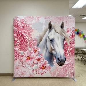 <span class=keywords><strong>Fondo</strong></span> Fotográfico de Caballos Blancos Majestuosos de 8x8 pies, Marco de Aluminio Resistente de 32 mm, Personalizable, Doble Cara, para Cabina de Fotos - Product Image 4