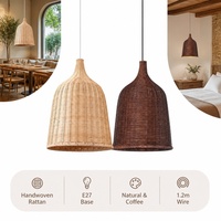 Suspension rustique en rotin naturel E27, abat-jour cloche tressé à la main pour restaurant, table à manger, boutique, intérieur de maison