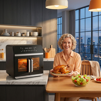 Horno Freidora de Aire de 15L con Vista Transparente, 1800W, Doble Puerta, Iluminación y 3 Niveles de Rejilla 80-200 ° Horno Freidora de Aire Eléctrico C