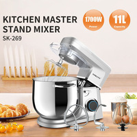 Robot Pâtissier Électrique Multifonction 11L en Acier Inoxydable 1700W pour Usage Domestique – Batteur à Crème, Fouet à Œufs, Mixeur Alimentaire sur Socle/Plan de Travail