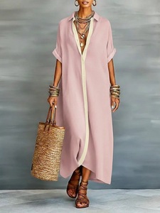 <span class=keywords><strong>Robe</strong></span> longue décontractée d'été pour femme, nouvelle collection, couleur unie, <span class=keywords><strong>col</strong></span> rabattu, manches retroussables, boutonnée, coupe ample - Product Image 3