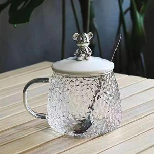 <b>Bear</b> Logo Hammered Glacier Glass Mug Heat Resistant Household Breakfast Cup With Handle Custom Printed Logo - Product Image 1