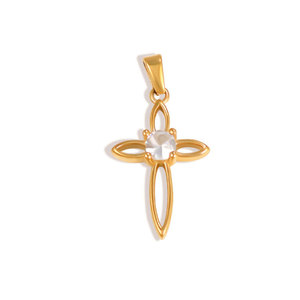 จี้และสร้อยข้อมือแฟชั่นสแตนเลสสตีล 316L ชุบทอง 14K 18K แบบกำหนดเอง DIY พร้อมจี้รูปกากบาทประดับเพชรซิร์คอนสำหรับทำเครื่องประดับ - Product Image 6