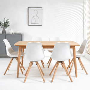 Chaise de salle à manger blanche nordique avec pieds en bois massif, chaise en plastique PP simple et moderne pour la maison, le café et l'intérieur minimaliste - Product Image 6