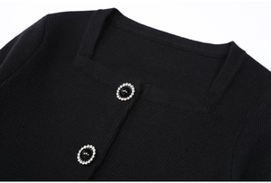 Abito Midi Aderente da Donna 2025 di Qualità, <span class=keywords><strong>con</strong></span> Colletto Quadrato, Monopetto, Maniche Lunghe e Cintura - Product Image 5