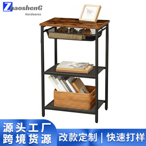 Three Tier Storage <b>Rack</b> With Mesh <b>Shelves</b> And Wooden Top For Living Room Or Office Use - Product Image 5