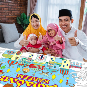 2 pièces de papier décoratif pour le Ramadan et les anniversaires, avec 6 stylos, nappe à colorier, crayon DIY, nappe jetable pour les jeux d'enfants - Product Image 3