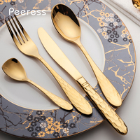 Ensemble de couverts en acier inoxydable poli miroir doré, manche martelé diamant, pour hôtels, restaurants et mariages