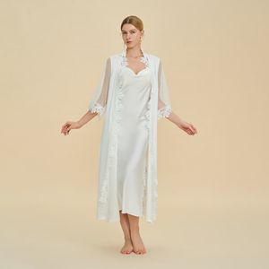 Pyjamas de <span class=keywords><strong>nuit</strong></span> pour femmes, robes en satin pour femmes, robes de demoiselle d'honneur de luxe avec bordure en dentelle, couleur unie, fabrication en usine - Product Image 1