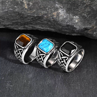Bague en acier inoxydable rétro à la mode, pierre précieuse œil de tigre, bague turquoise pour homme et femme, alliance, bijoux de fête, vente chaude