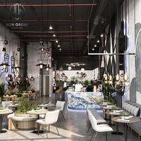 Chaises blanches et tables rondes à double siège Brique apparente Design industriel Scandi Cafe Furniture Set for Restaurant